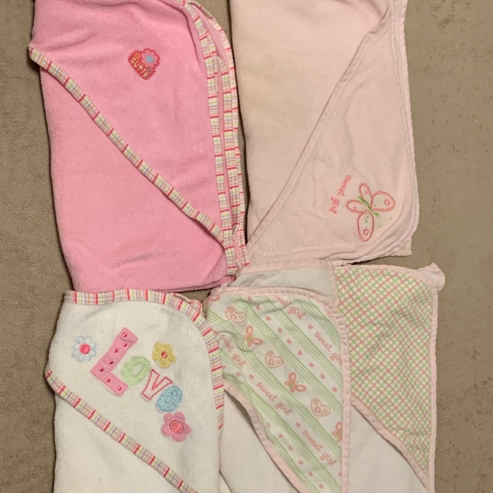 Set of 5 Baby Girl Toddler Hooded Bath Towels